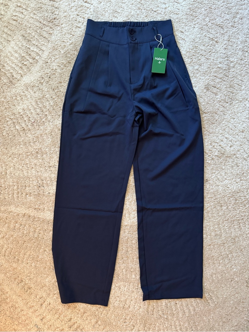 Halara Navy High Waisted pleated wide-leg slack style work pants. Size S. NWT.
